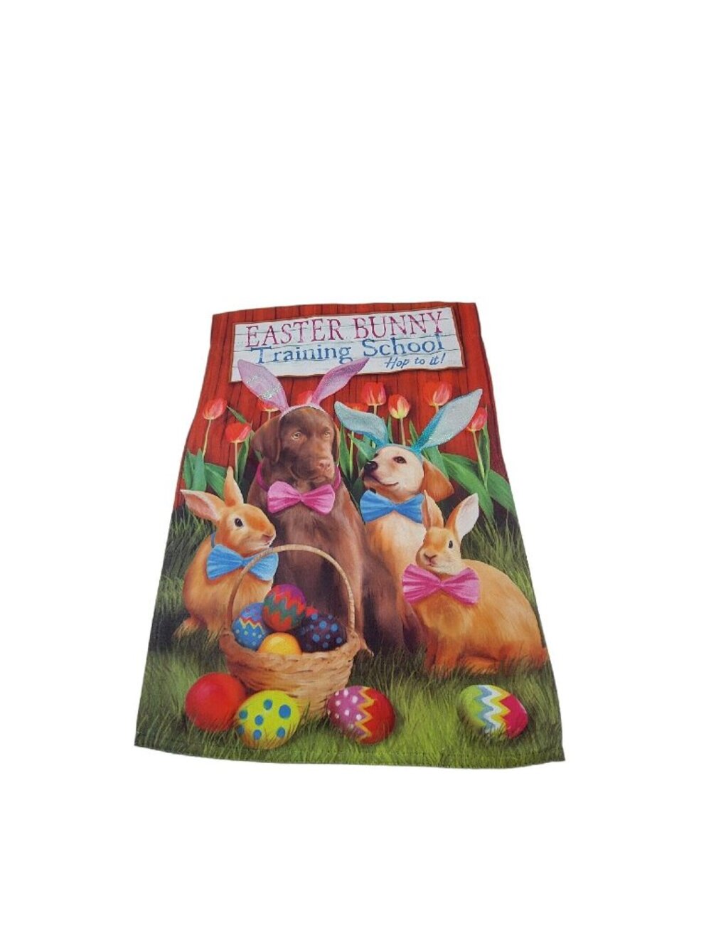Easter Bunny Training Camp Garden Flag Labradors Retrievers  Bunnies 12"x17"